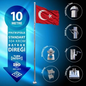 10 Metre Paslanmaz Krom Standart Bayrak Direği