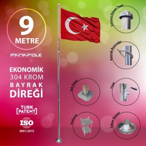 9 Metre Paslanmaz Krom Ekonomik Bayrak Direği