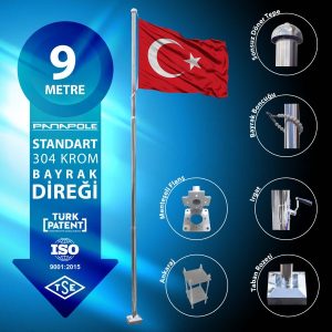 9 Metre Paslanmaz Krom Standart Bayrak Direği