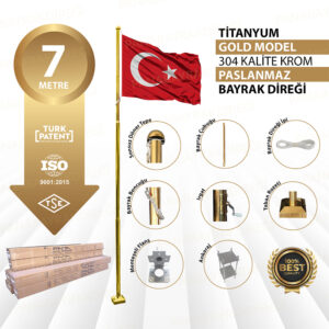 7 Metre İnox 304 Kalite Paslanmaz Krom Çelik Titanyum Gold Bayrak Direği
